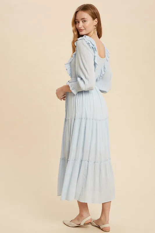 Savanah Ruffle Summer Dress in Sky Blue