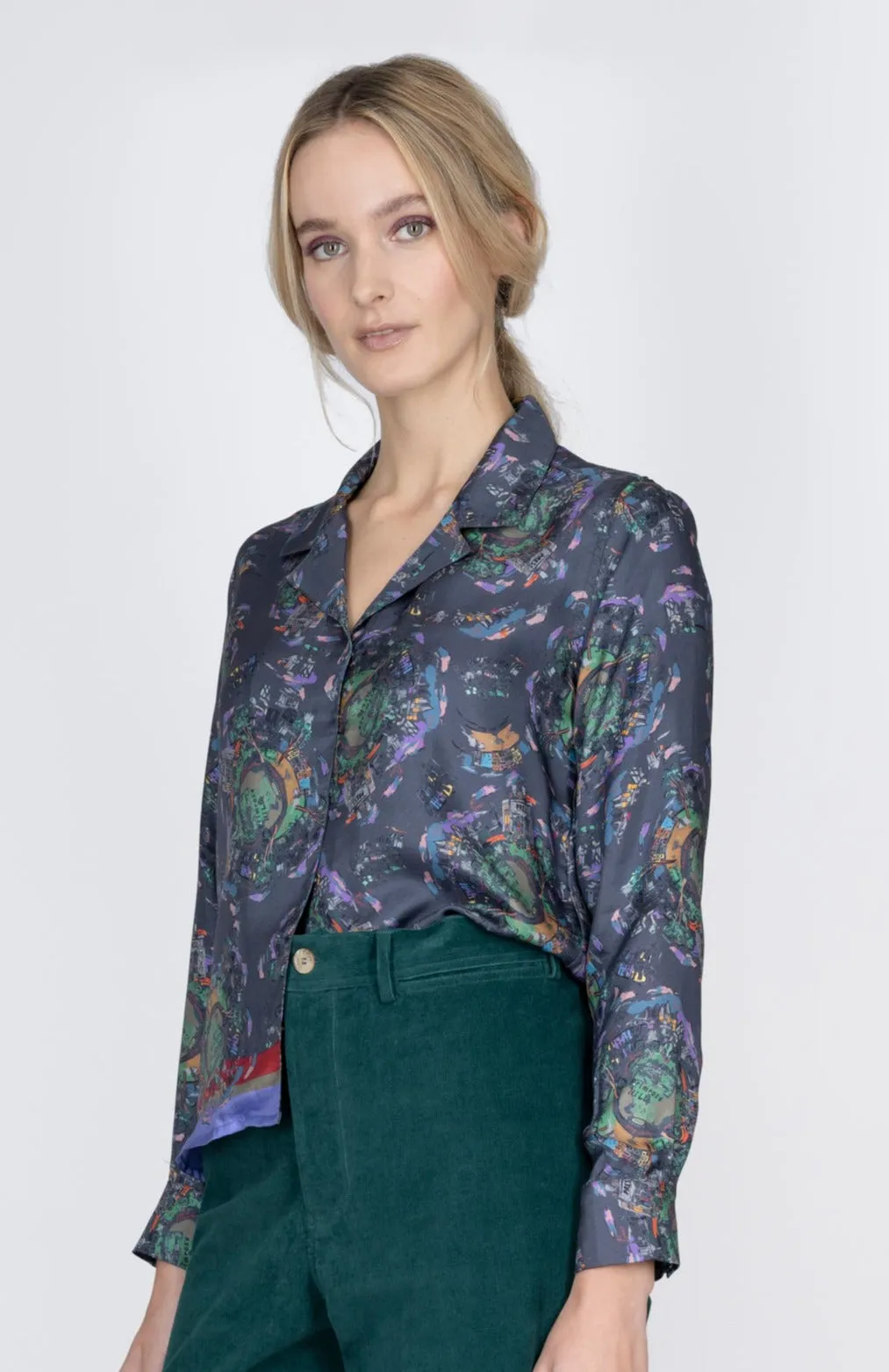 Silk Jodie Shirt In Night-City Print