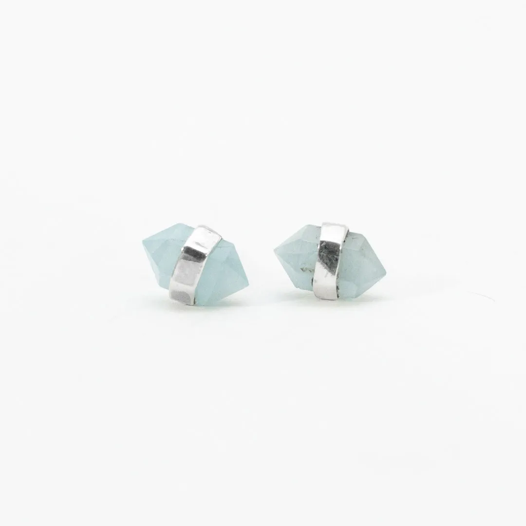 Silver Aquamarine Wrap Studs