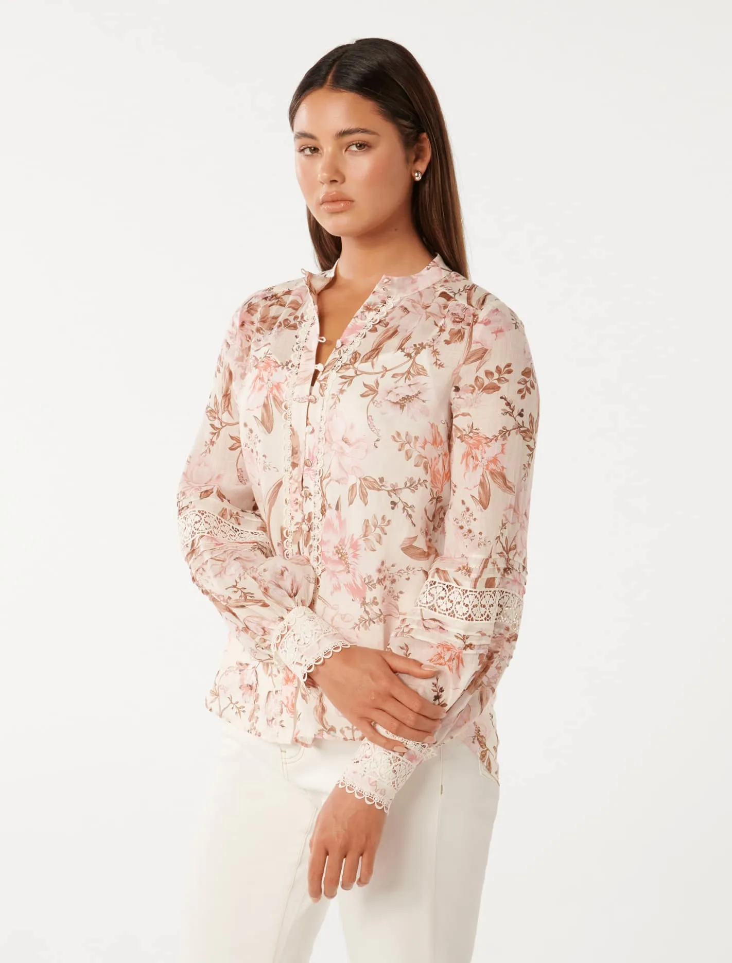 Sloane Trim Spliced Print Blouse