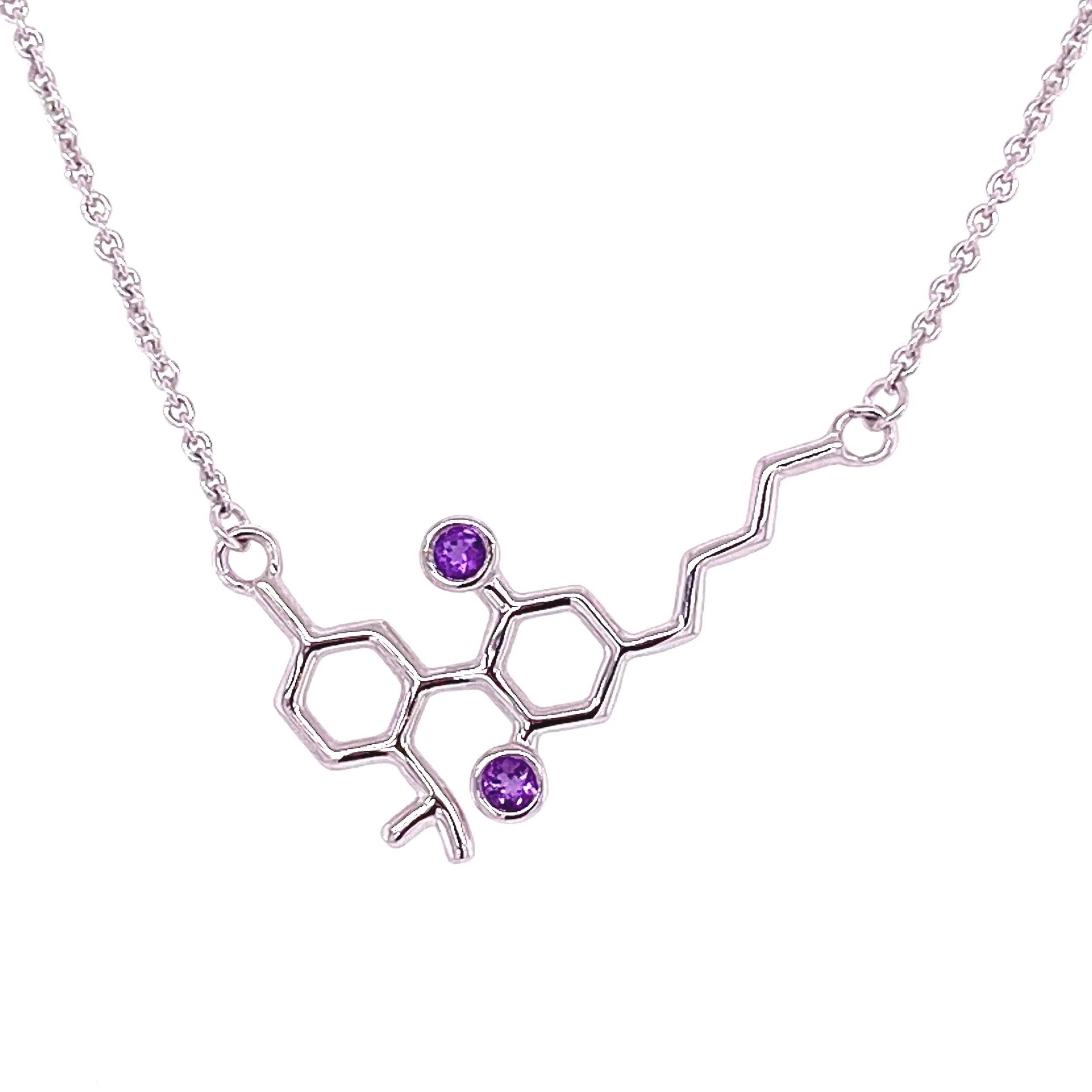 Sterling Silver Molecule Necklace Amethyst Gemstones