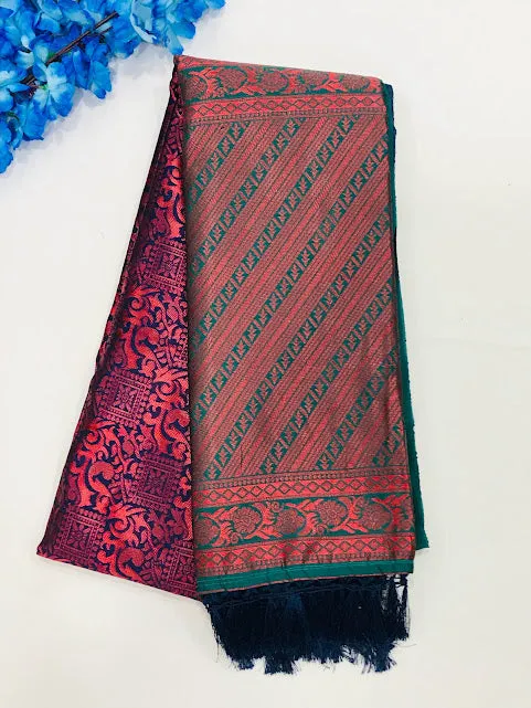 Stunning Maroon Color Line Designer Contrast Rich Pallu And Art Silk Saree