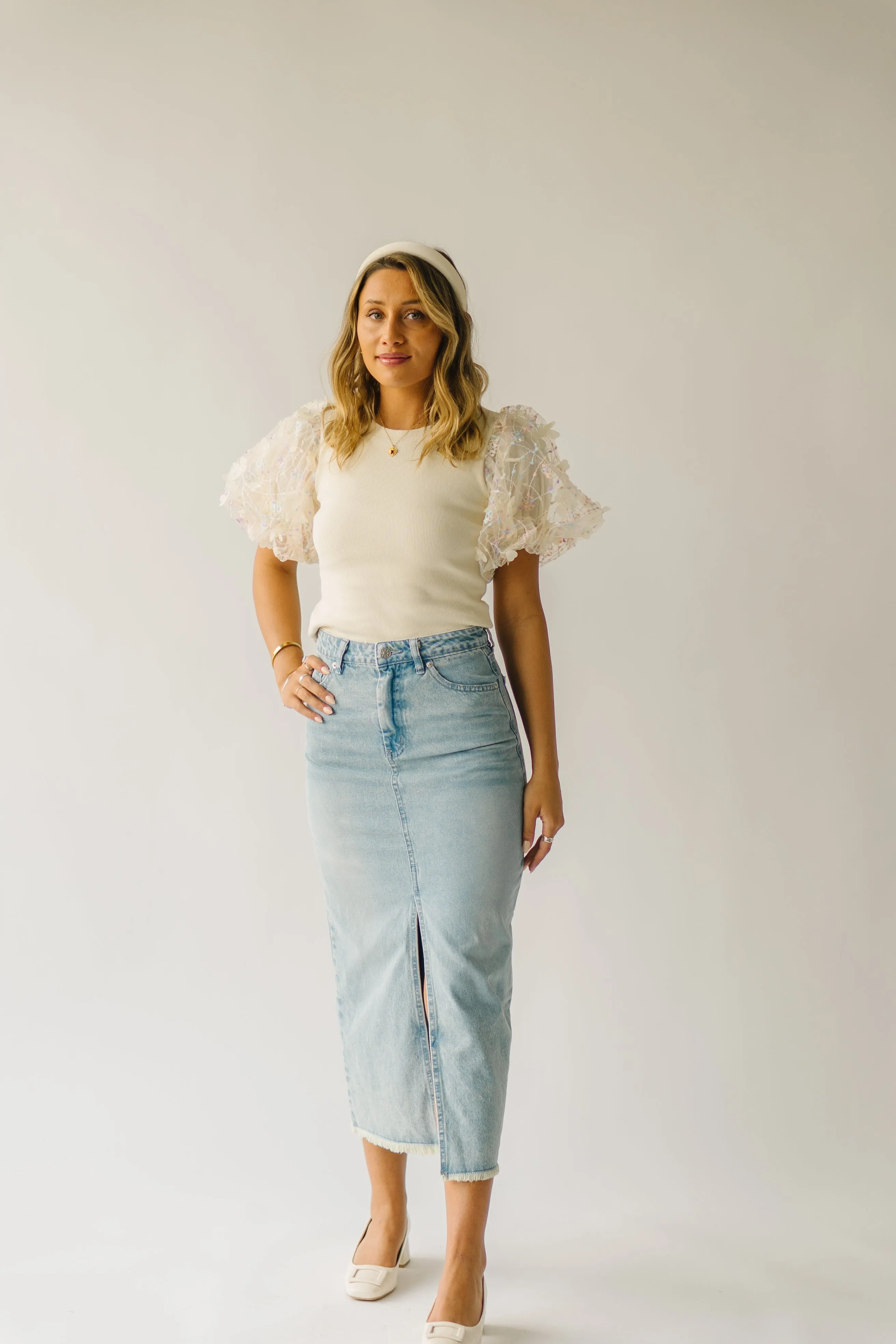 The Guthrie Textured Puff Sleeve Blouse in Cream