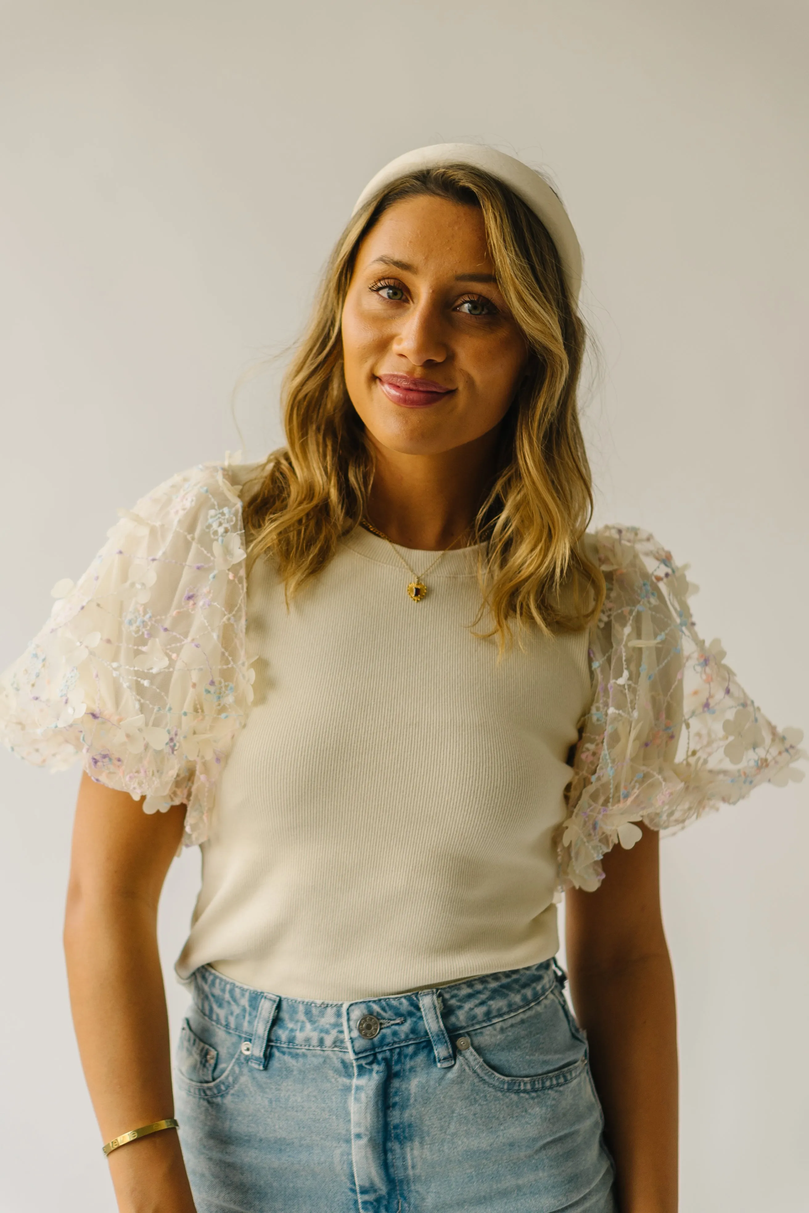 The Guthrie Textured Puff Sleeve Blouse in Cream