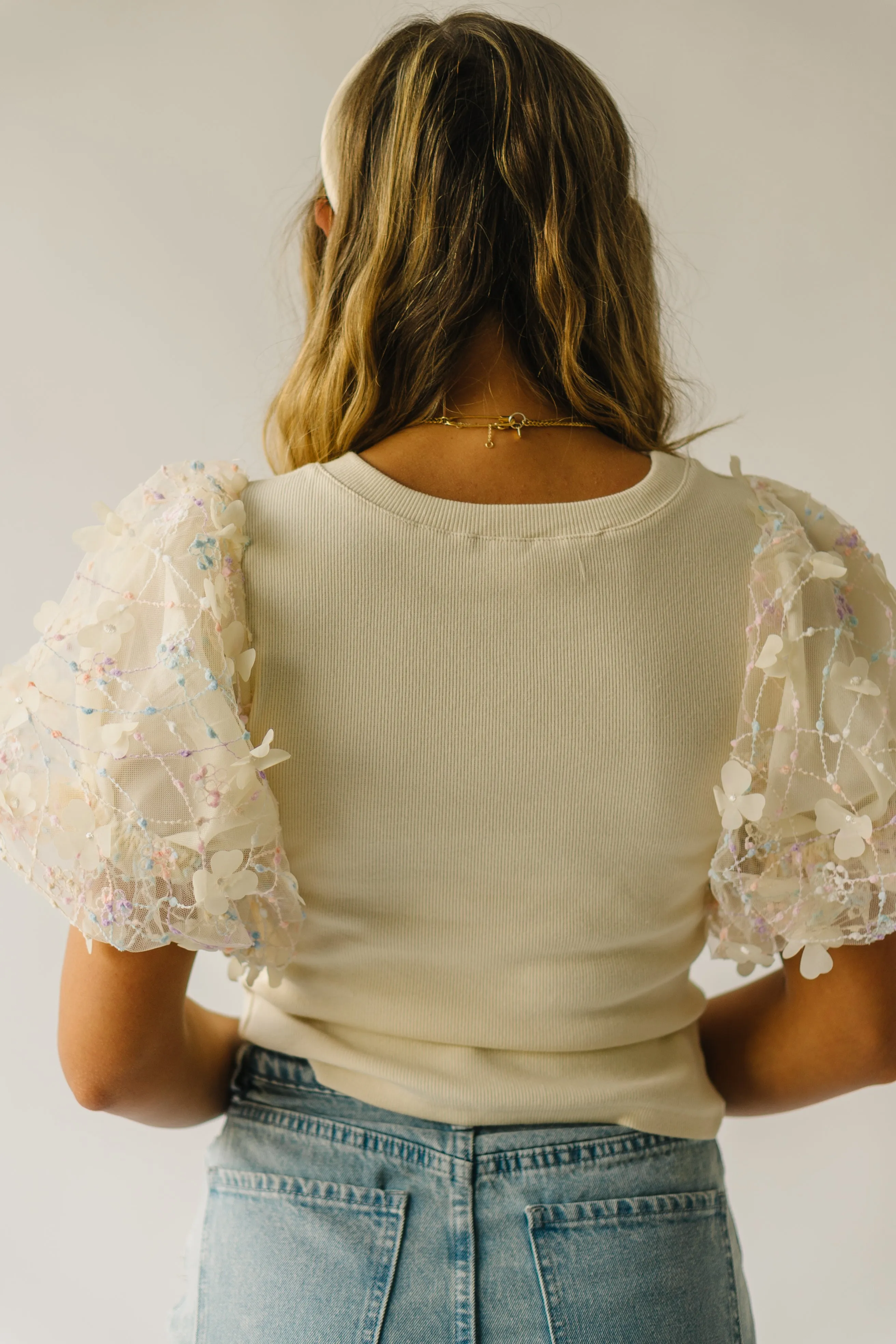 The Guthrie Textured Puff Sleeve Blouse in Cream