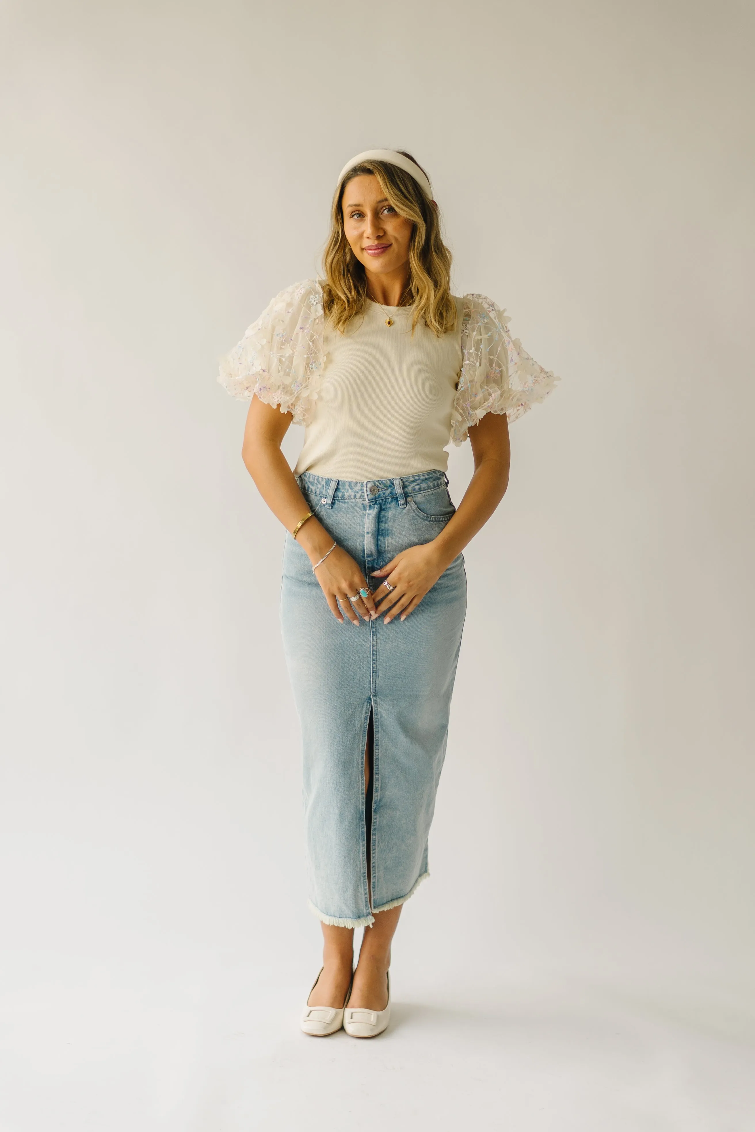 The Guthrie Textured Puff Sleeve Blouse in Cream