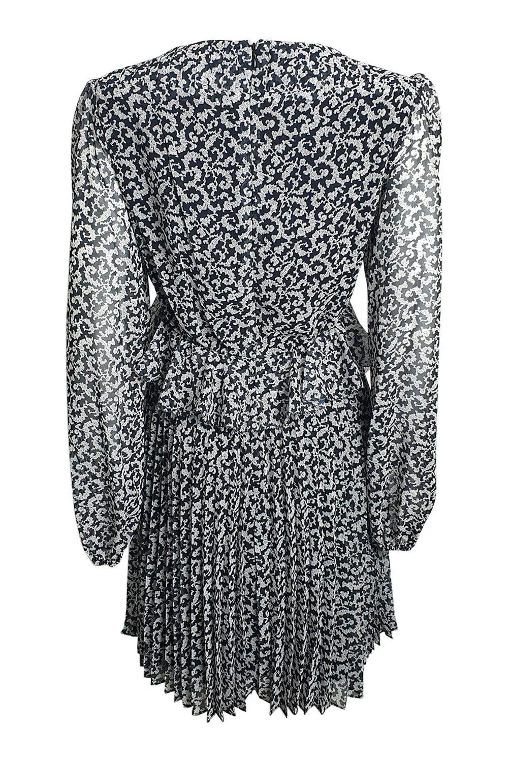 THE KOOPLES Black White Paisley Print Pleated Mini Dress  (2 | EU 38 | UK 12 | IT 44)