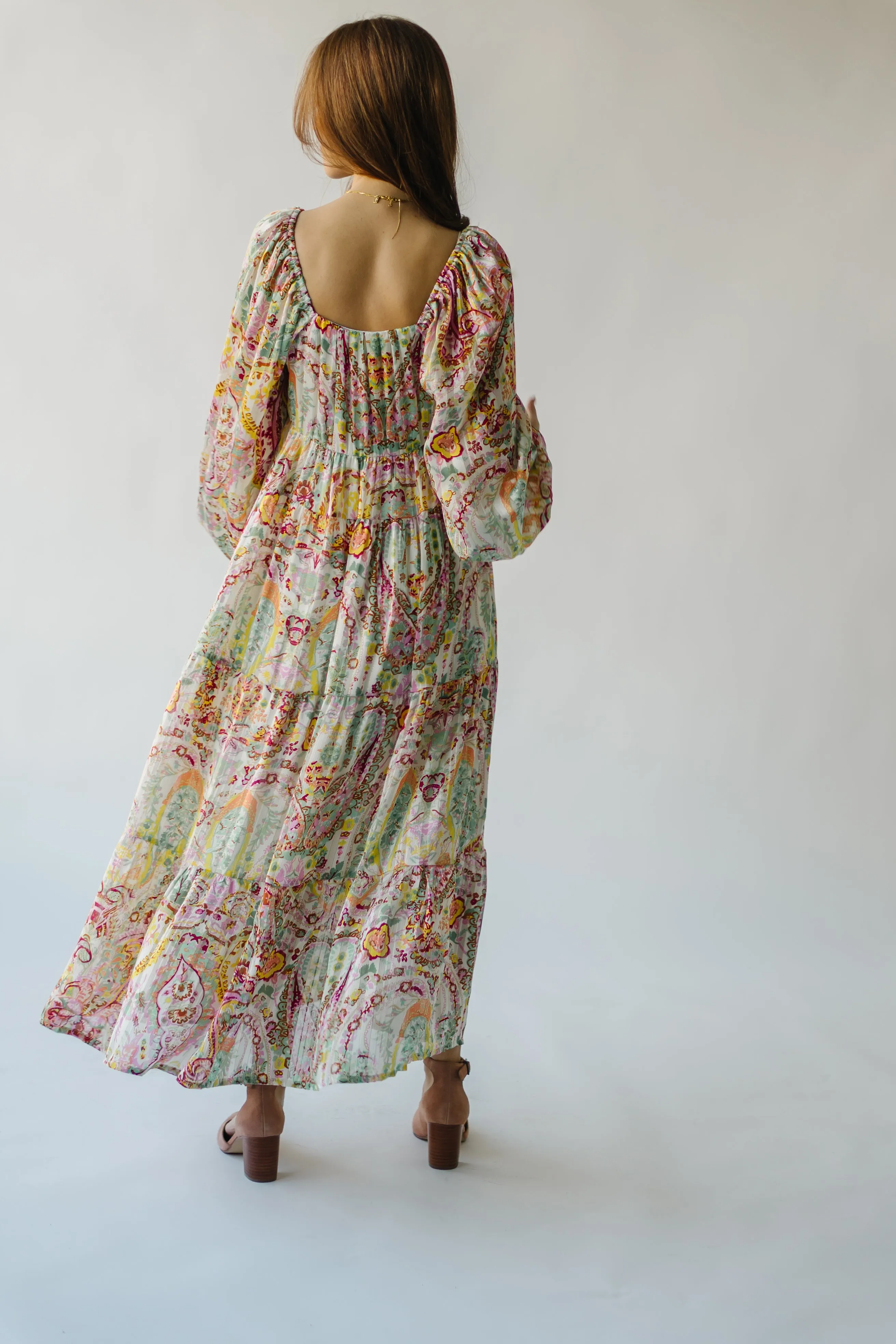 The Manville Paisley Tiered Maxi Dress in Lavender Multi