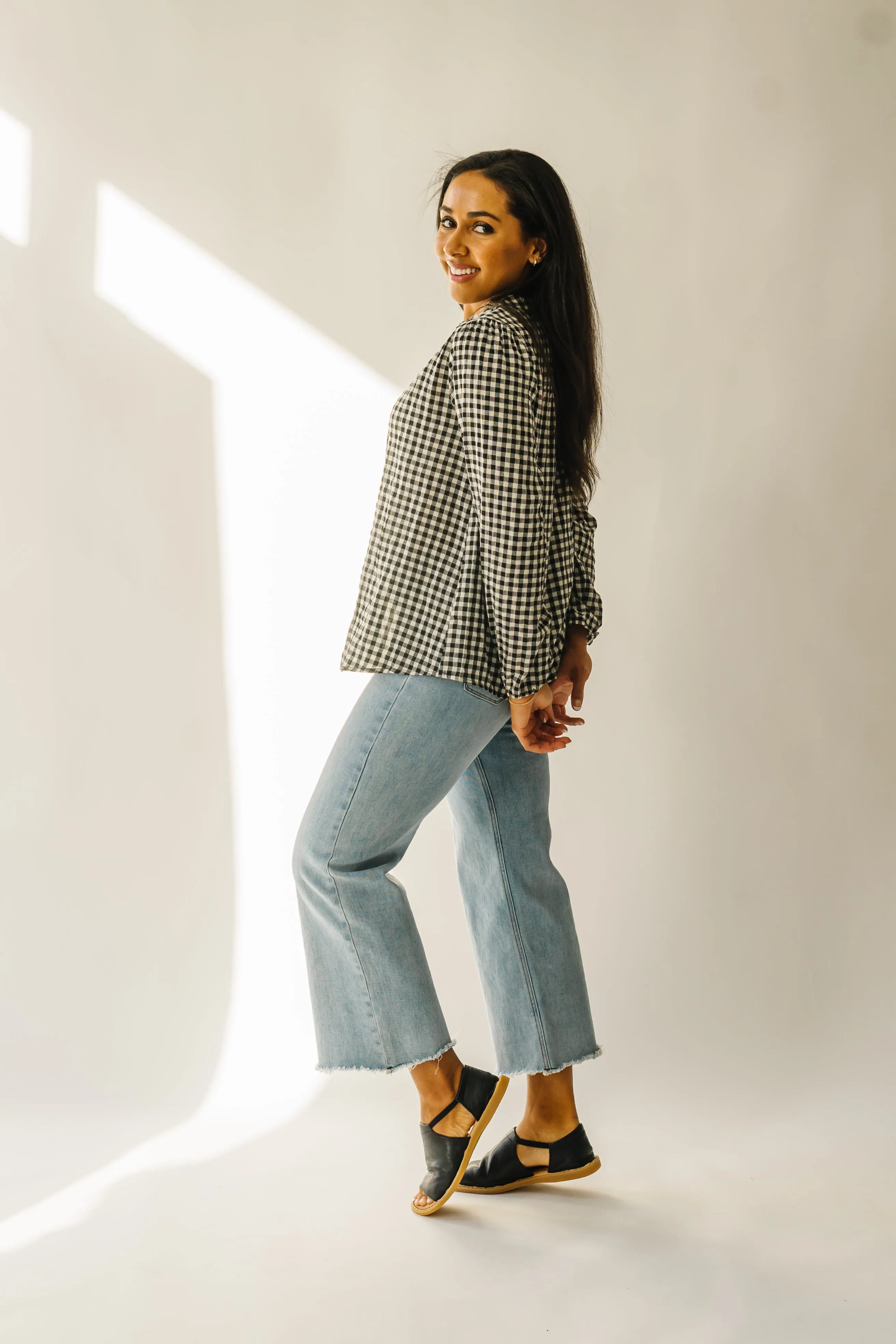 The Rentz Gingham Checked Blouse in White   Black