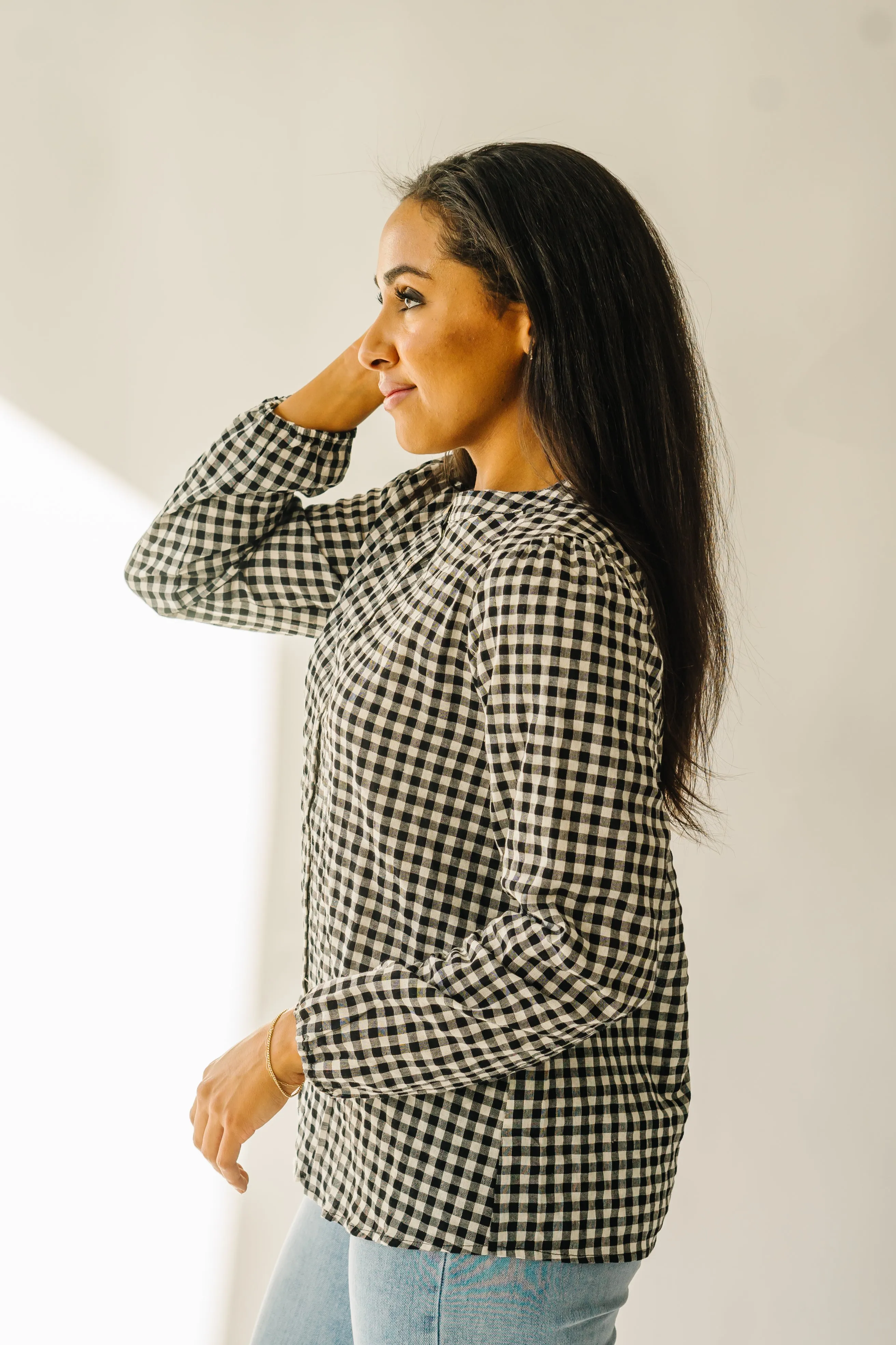 The Rentz Gingham Checked Blouse in White   Black