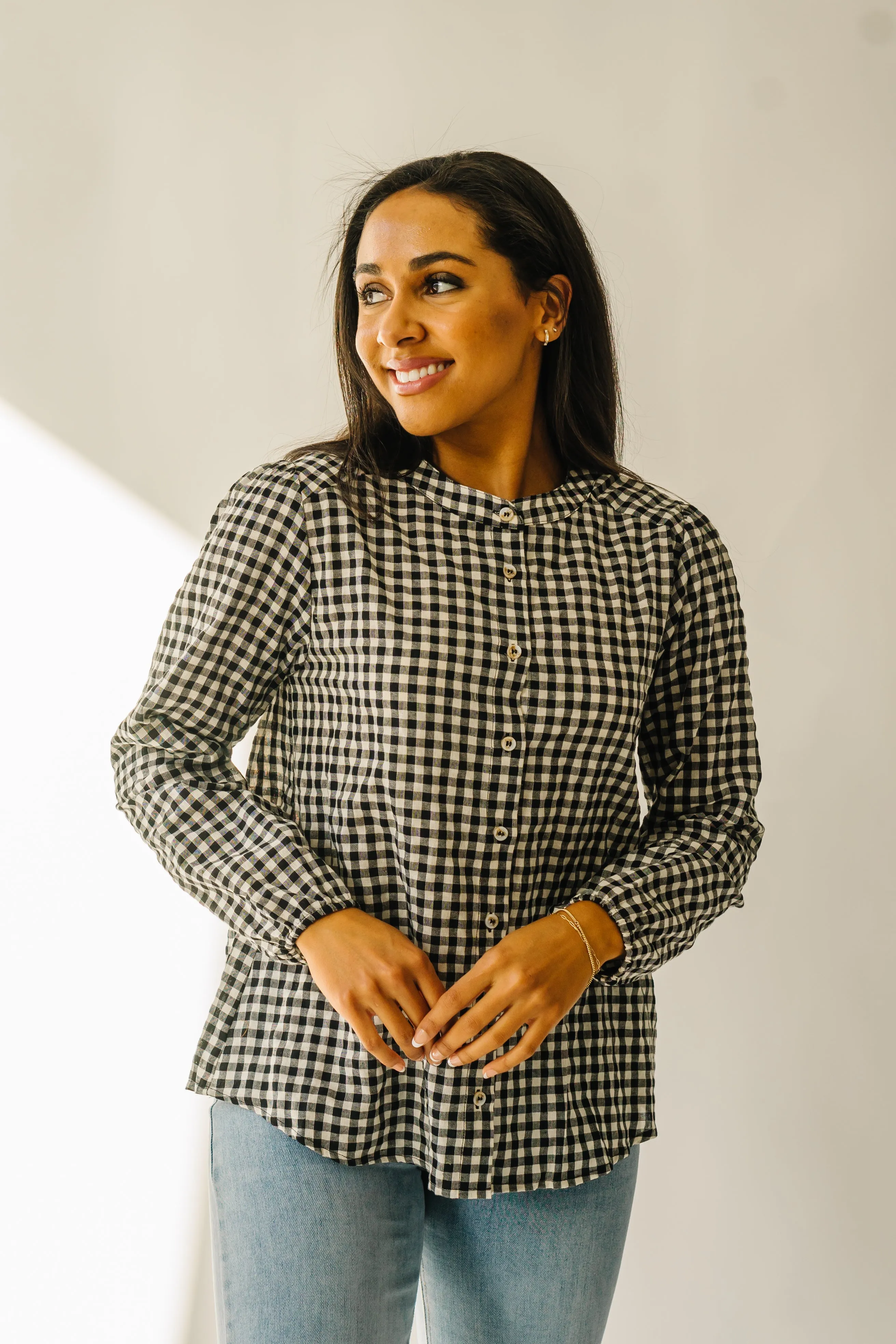 The Rentz Gingham Checked Blouse in White   Black