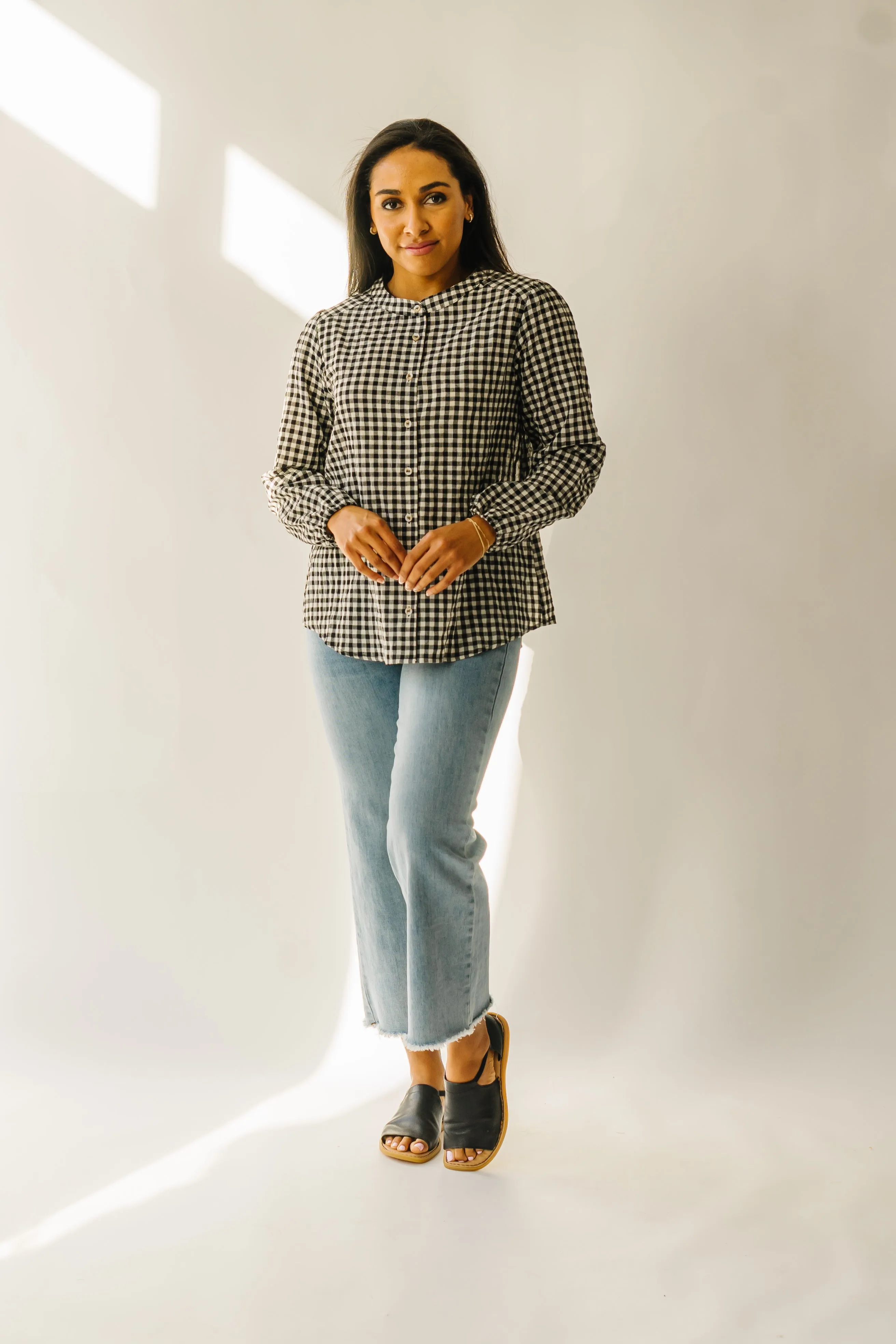 The Rentz Gingham Checked Blouse in White   Black