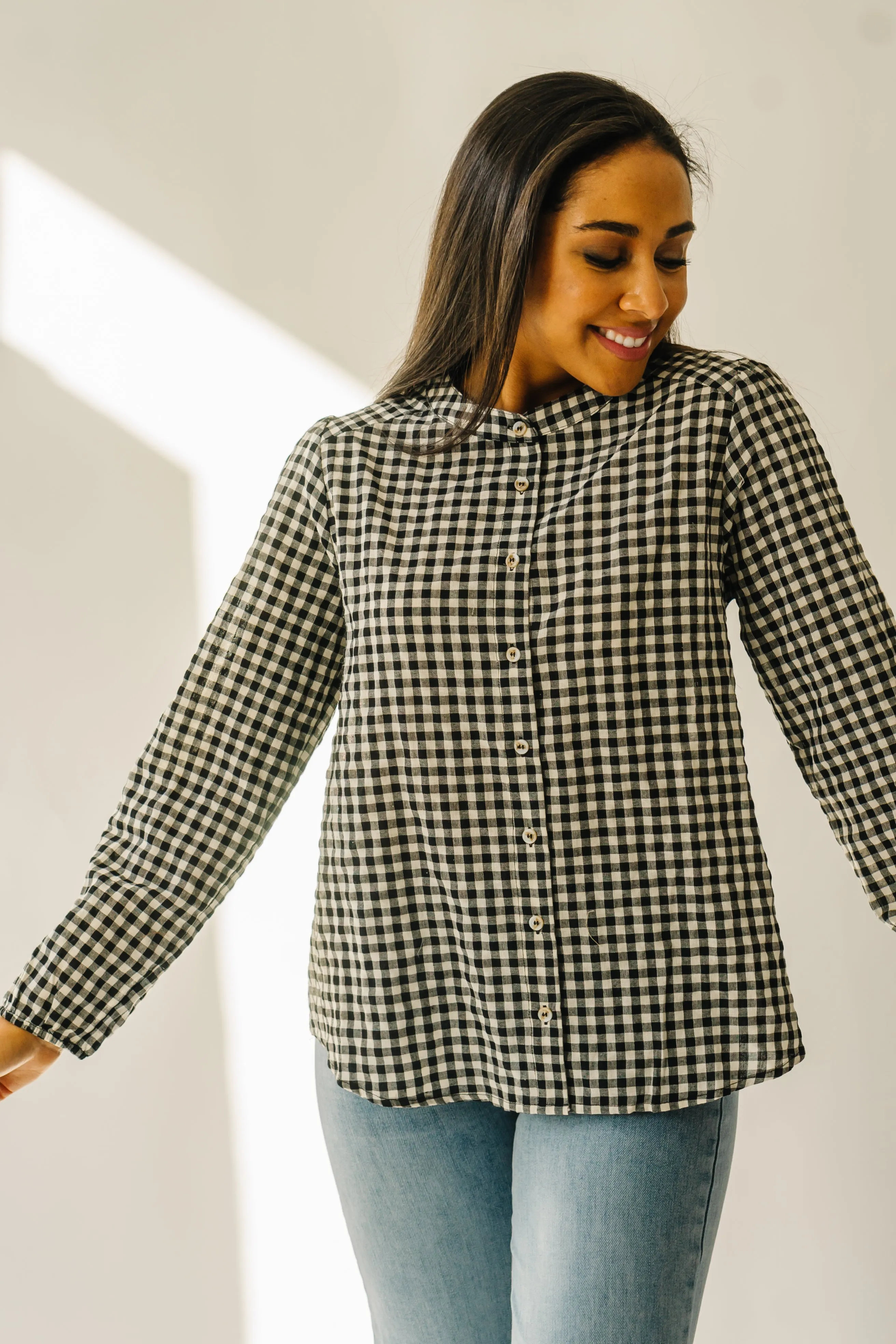 The Rentz Gingham Checked Blouse in White   Black