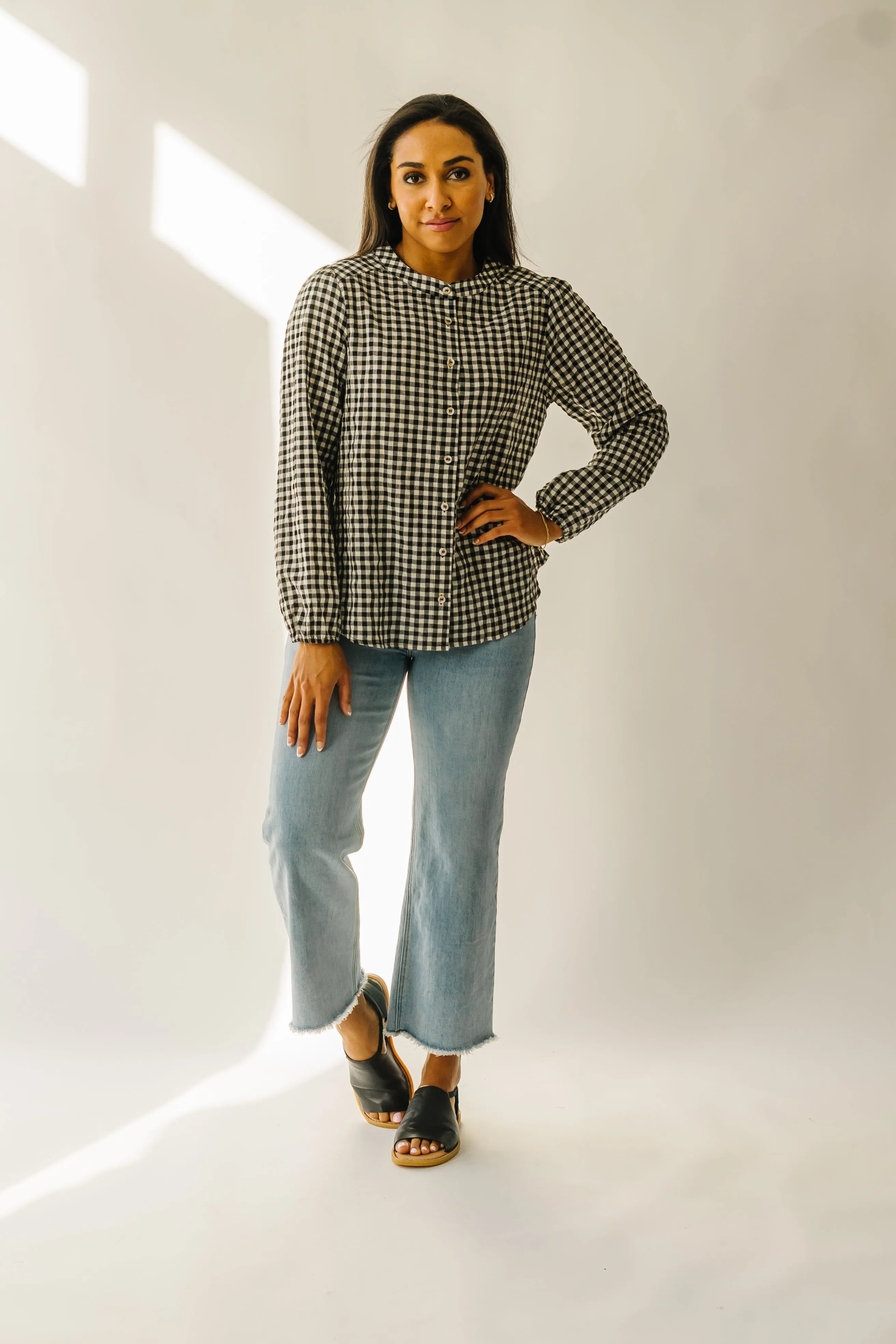 The Rentz Gingham Checked Blouse in White   Black