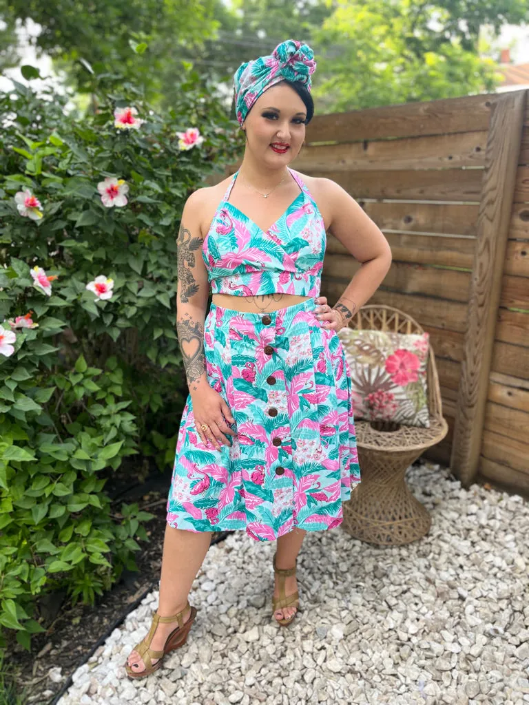 Tootie's Summer Playsuit & Turban - Flamingo Print