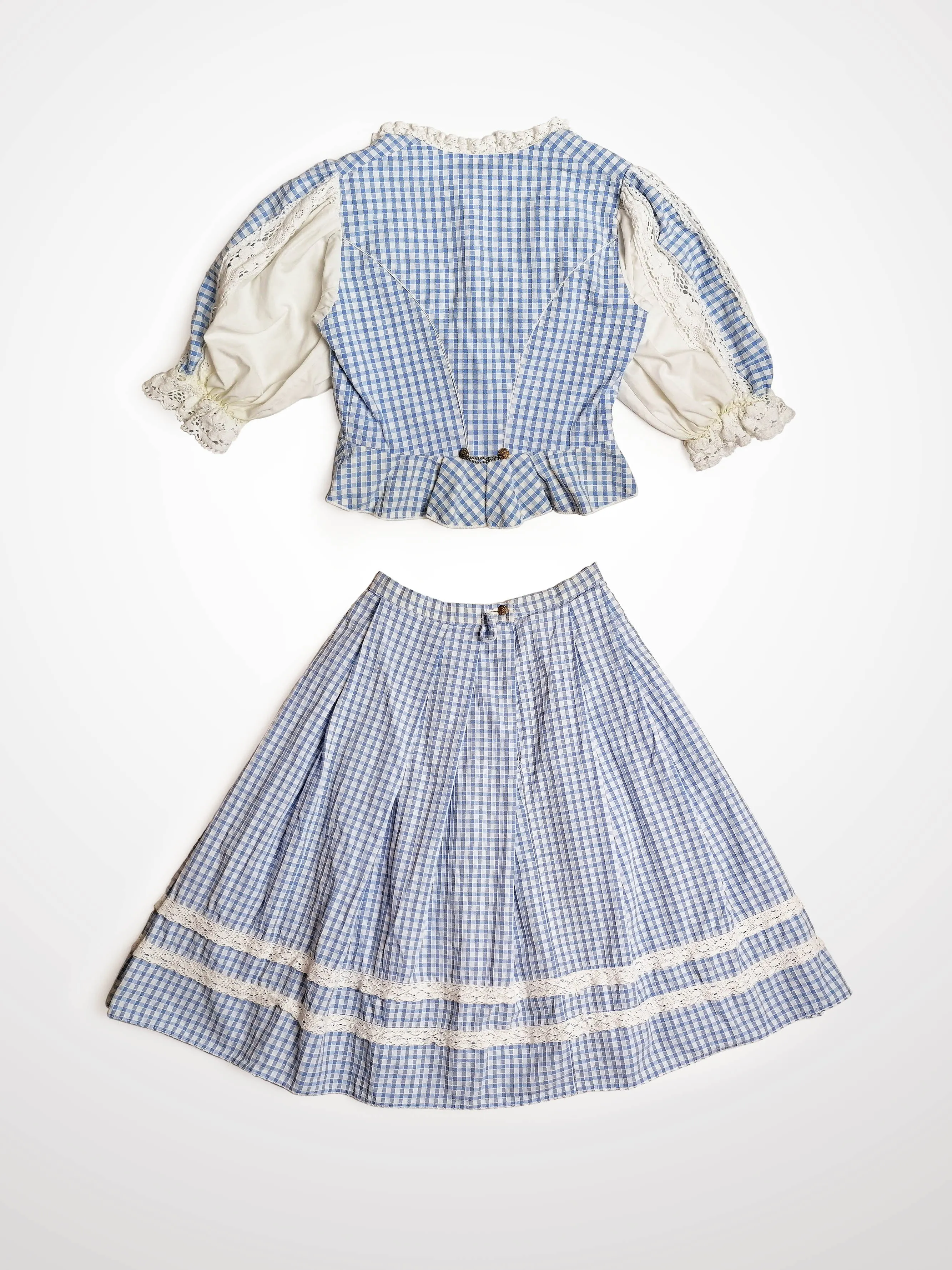 Vintage 80's Blue Gingham Bavarian Set - size S