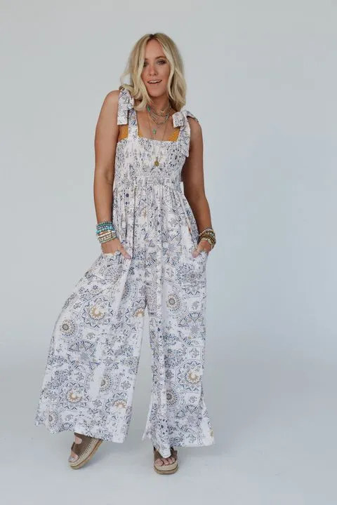 Whimsical Bloom Wide Leg Jumpsuit - Ivory