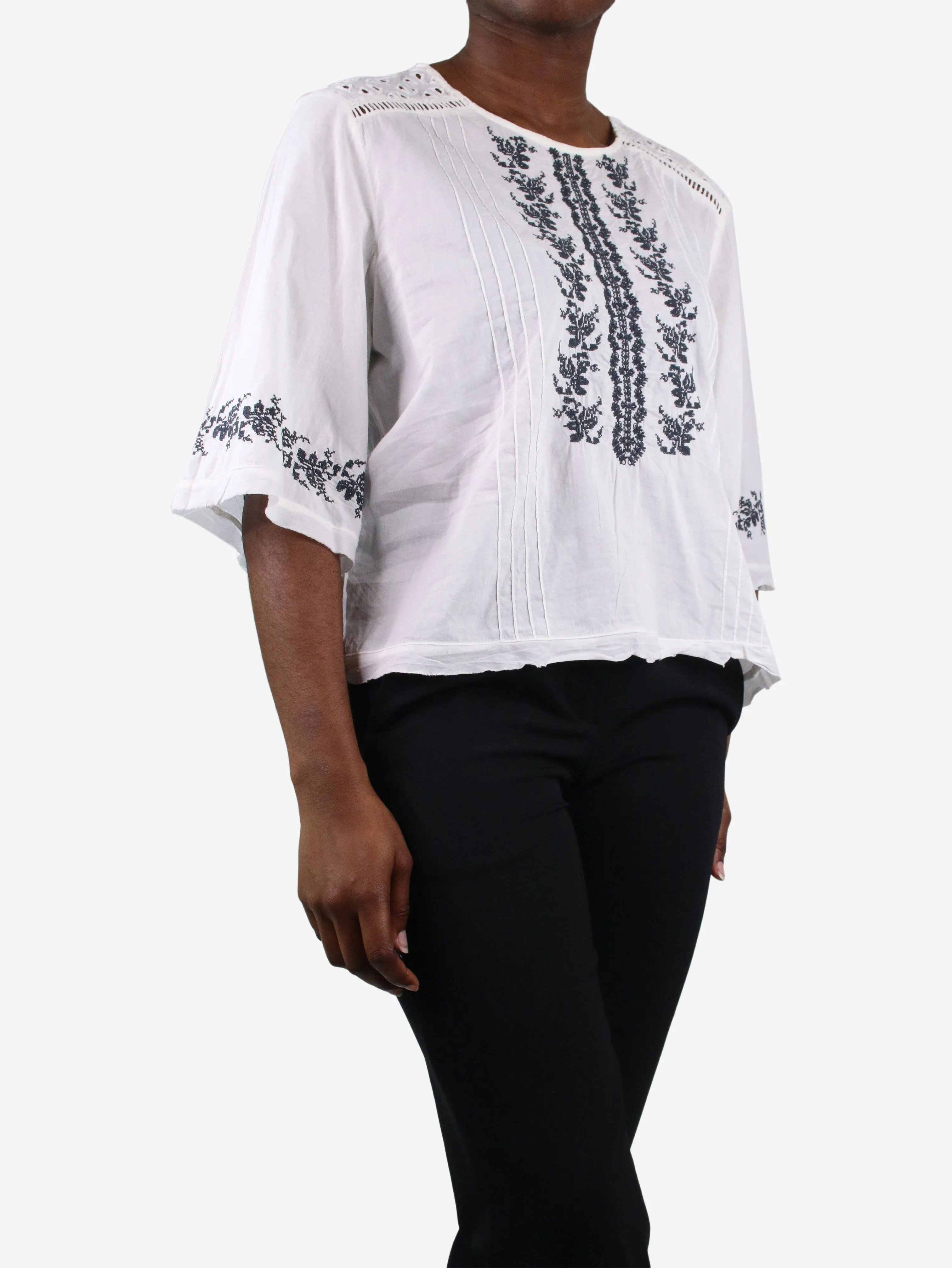 White embroidered blouse - size UK 12