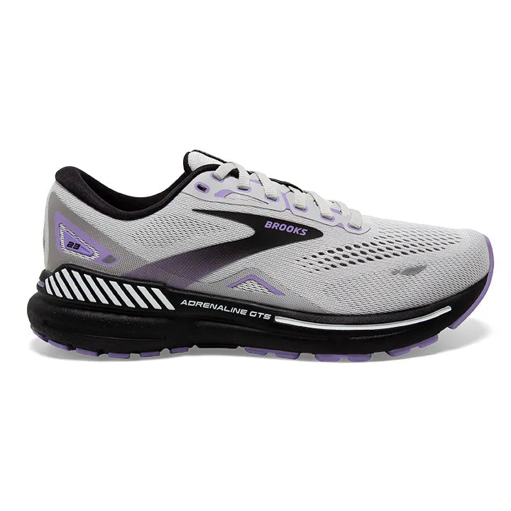 Women's Brooks Adrenaline GTS 23, Grey/Black/Purple, 6 2E Extra Wide