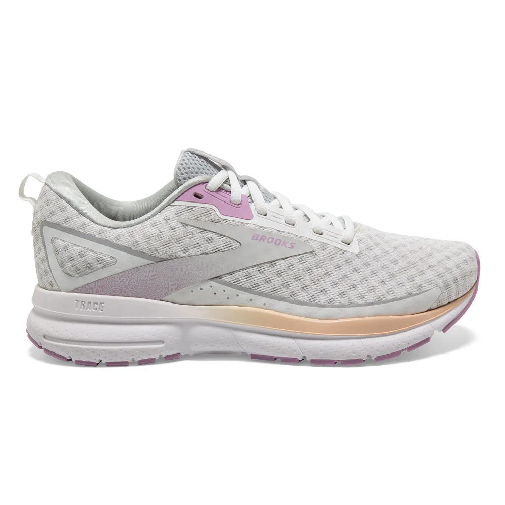 Women's Brooks Trace 3, White/Orchid/Apricot, 10 B Medium