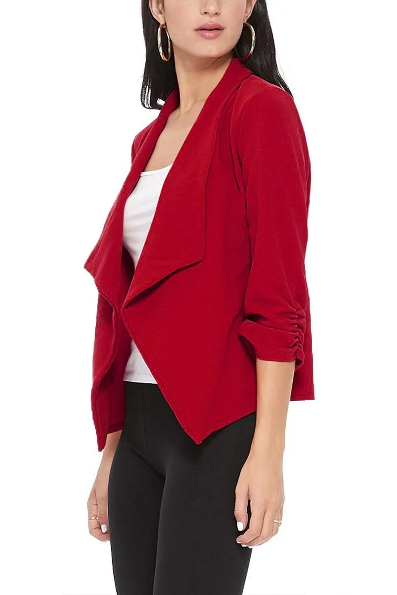 Women's Casual Open Front 3/4 Sleeve Slim Fit Draped Solid Blazer Jacket