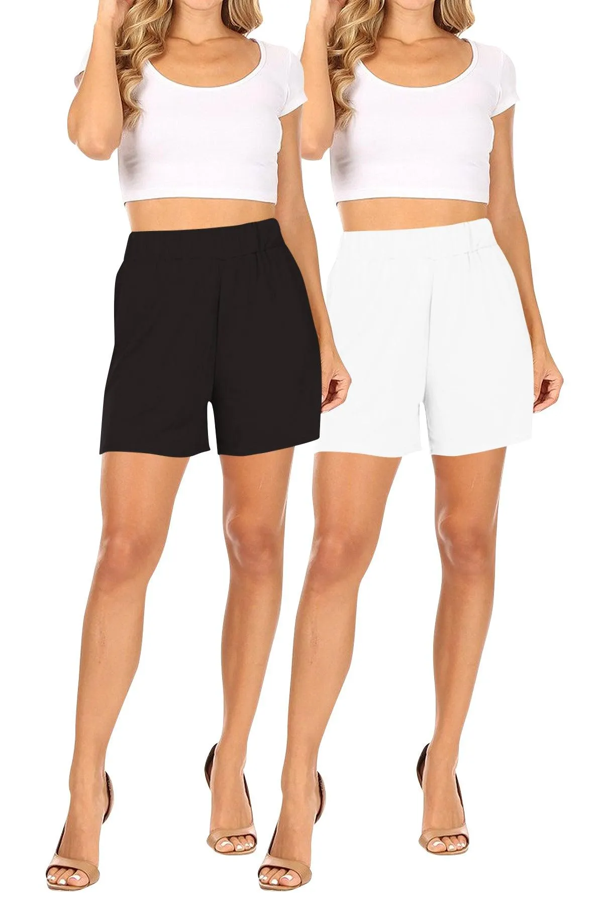 Women's Casual Stretch Solid Basic Shorts Pants (Pack of 2)