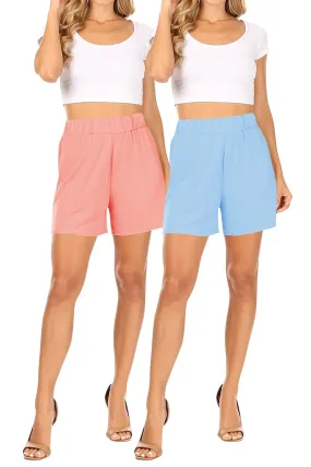 Women's Casual Stretch Solid Basic Shorts Pants (Pack of 2)