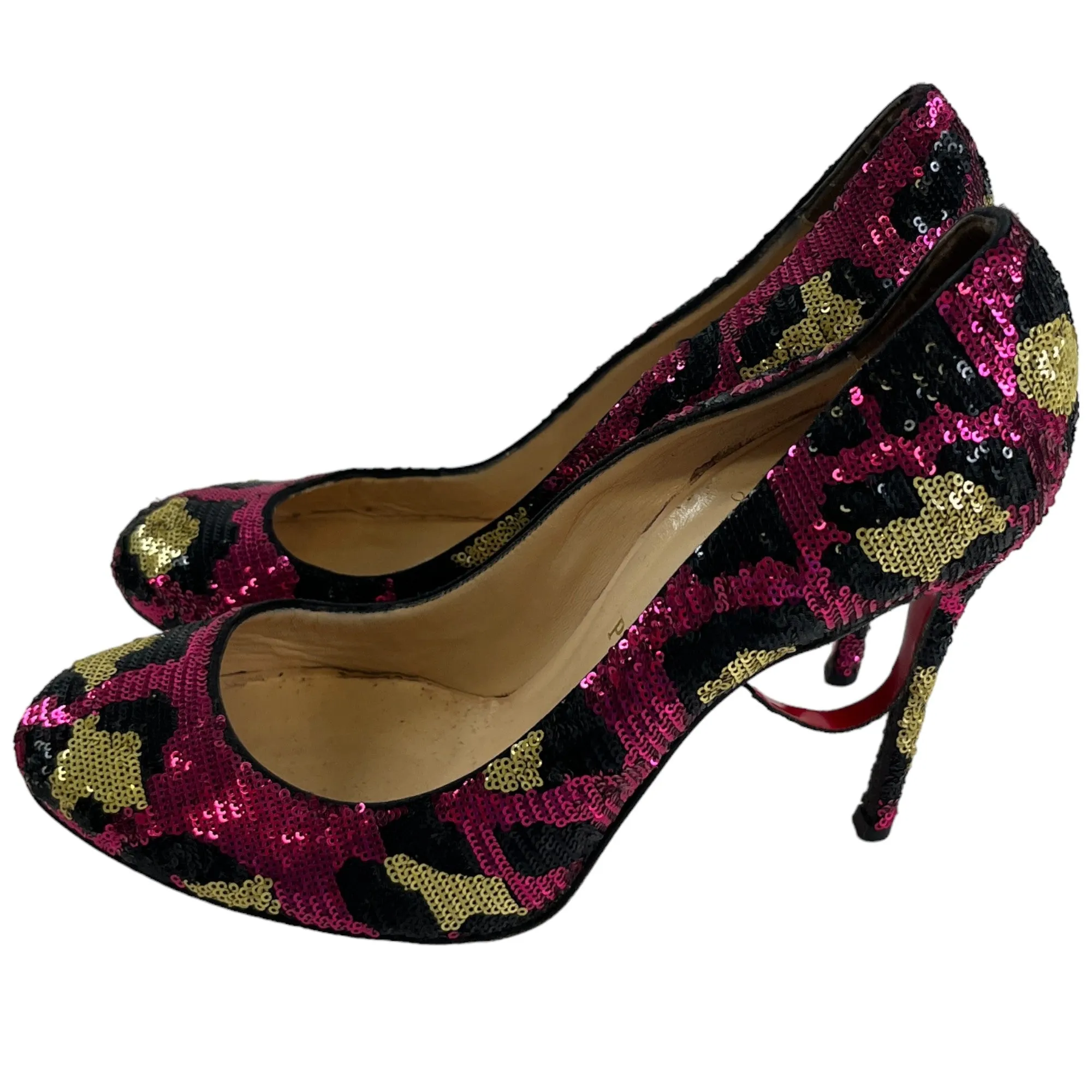 Women's Leopard Sequin Heels Pink Size EU 38.5 / UK 5.5