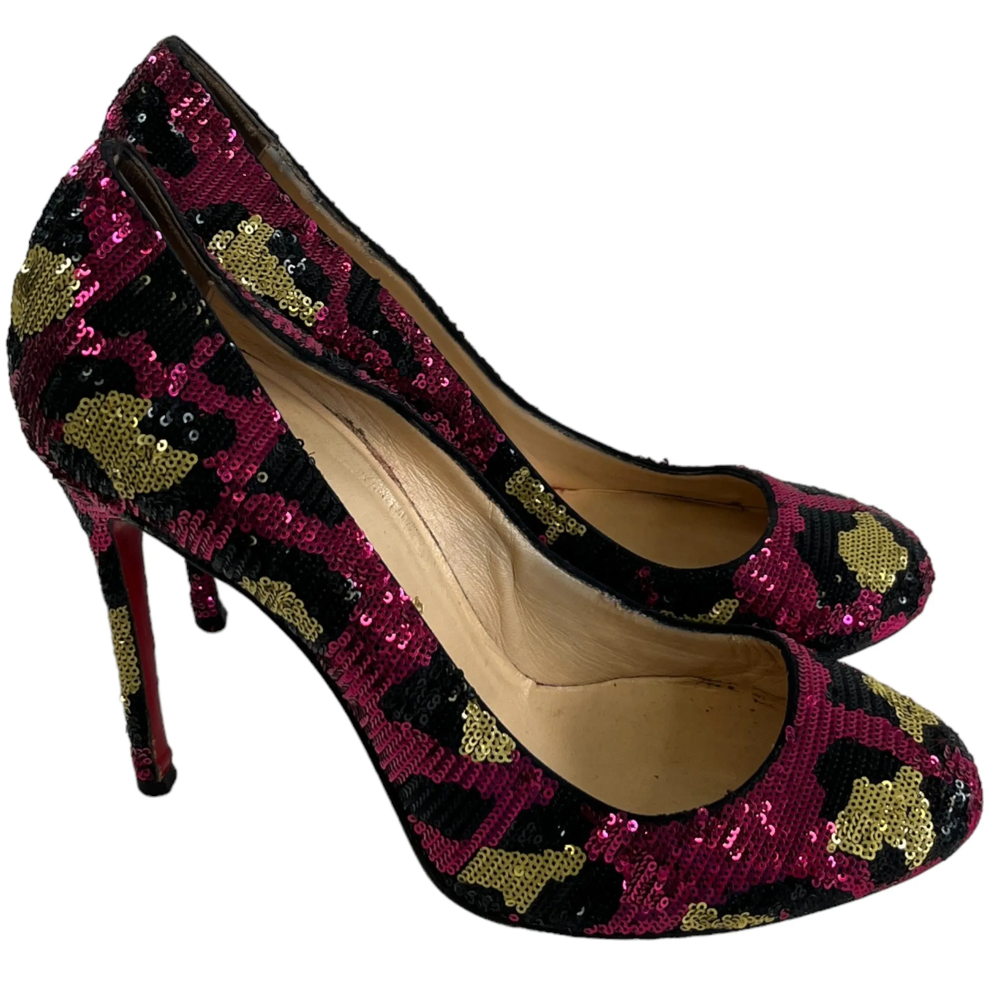 Women's Leopard Sequin Heels Pink Size EU 38.5 / UK 5.5