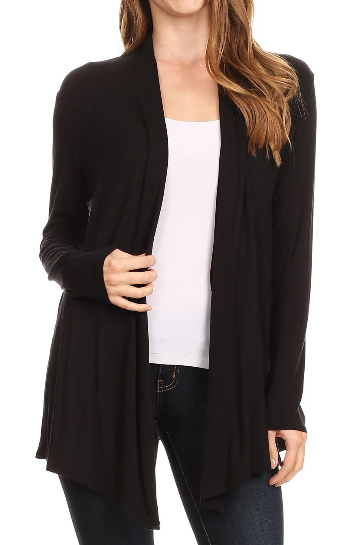 Women's Lightweight Soft Long Sleeves Relaxed Fit Open Front Solid Cardigan