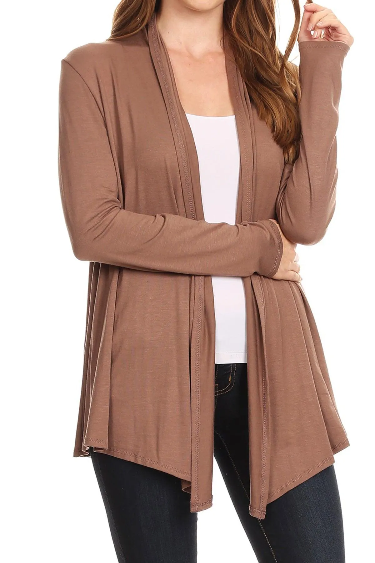 Women's Lightweight Soft Long Sleeves Relaxed Fit Open Front Solid Cardigan