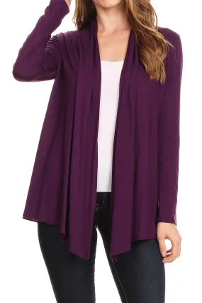 Women's Lightweight Soft Long Sleeves Relaxed Fit Open Front Solid Cardigan