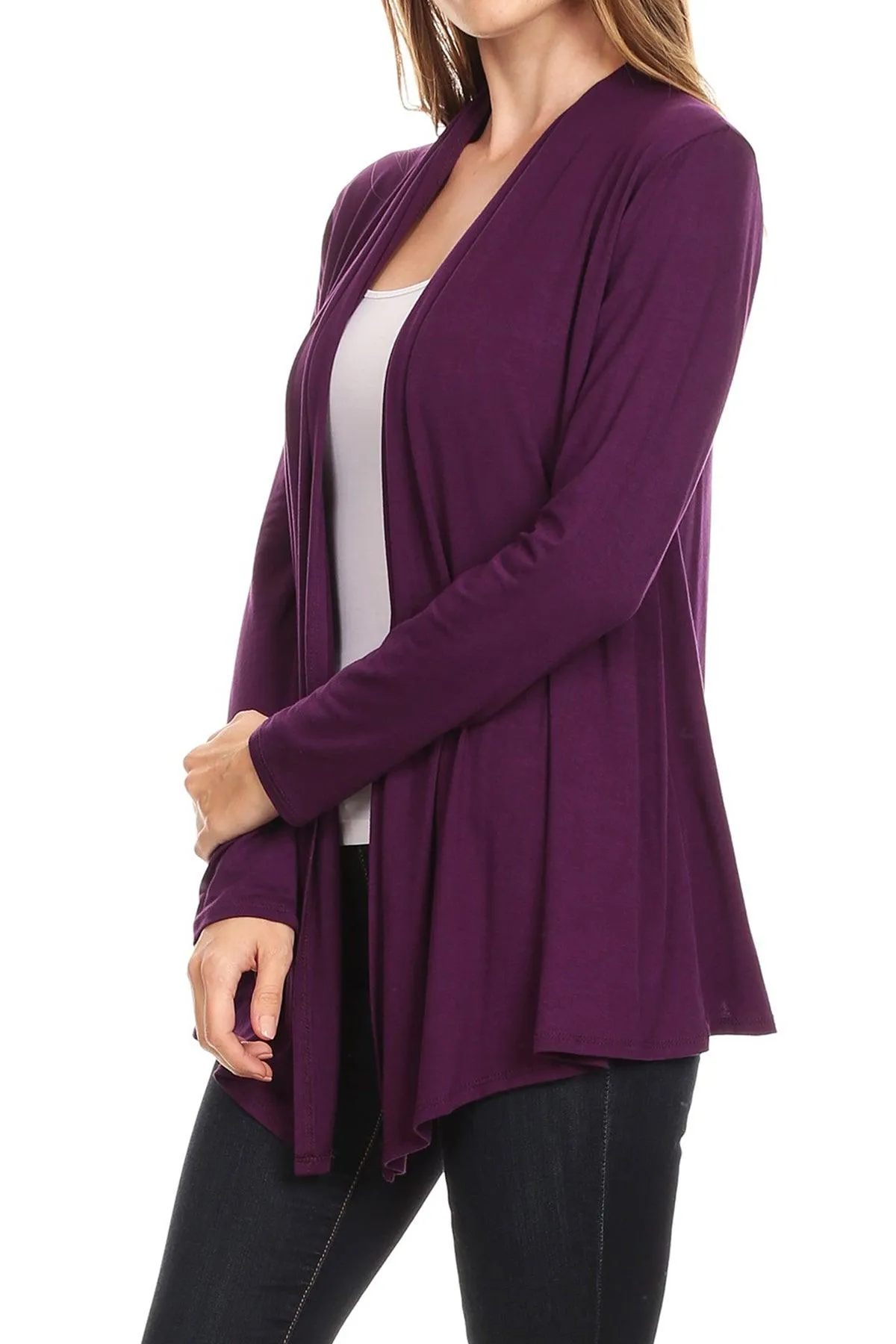 Women's Lightweight Soft Long Sleeves Relaxed Fit Open Front Solid Cardigan