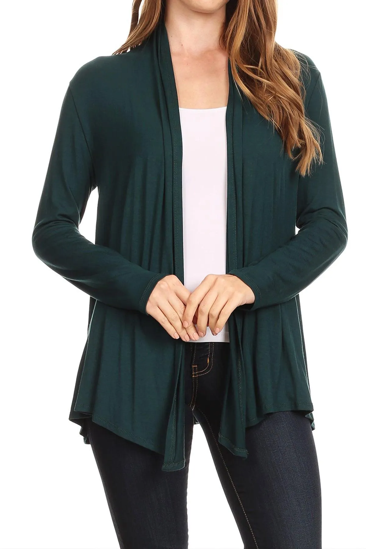 Women's Lightweight Soft Long Sleeves Relaxed Fit Open Front Solid Cardigan