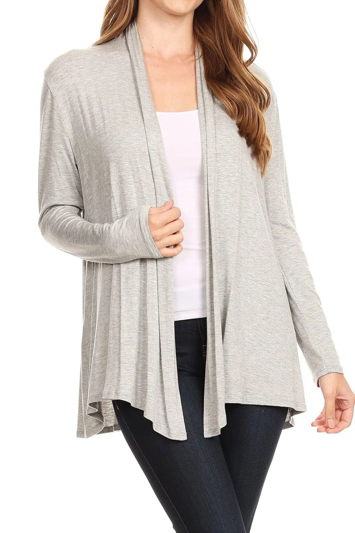 Women's Lightweight Soft Long Sleeves Relaxed Fit Open Front Solid Cardigan