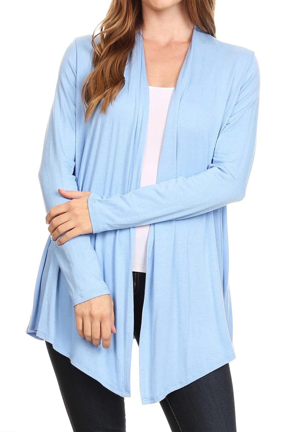 Women's Lightweight Soft Long Sleeves Relaxed Fit Open Front Solid Cardigan