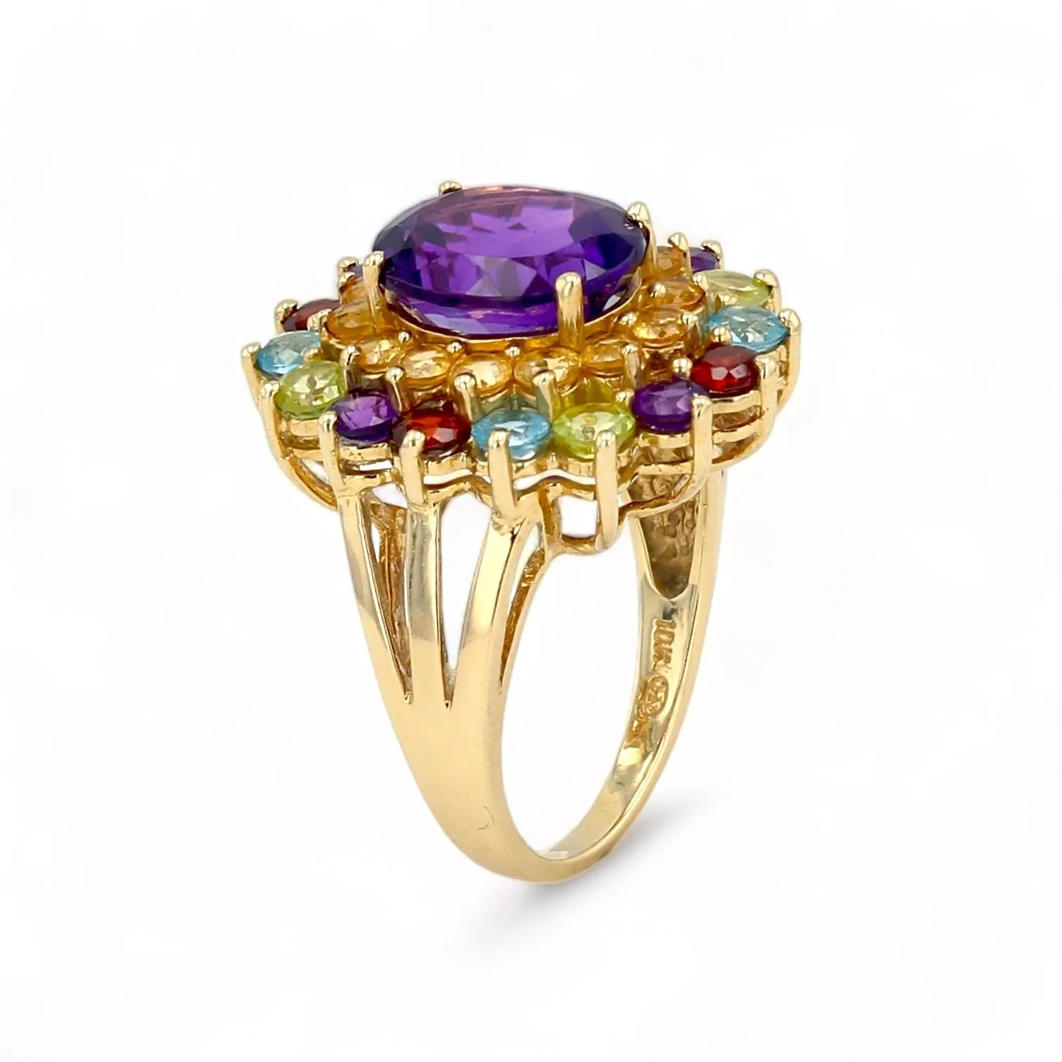 Yellow gold elegant multicolor natural stone cocktail ring-31672