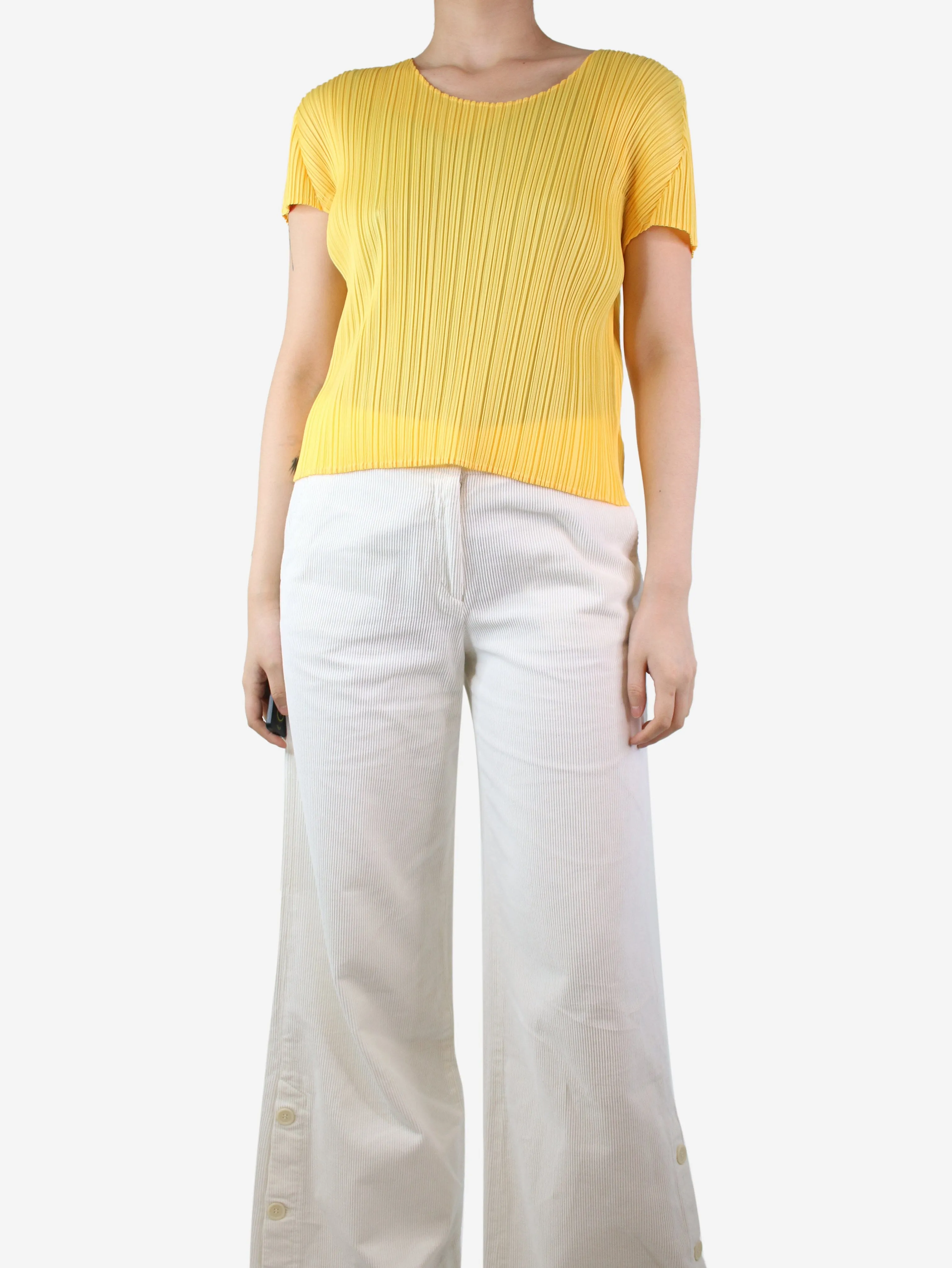 Yellow pleated top - size UK 10