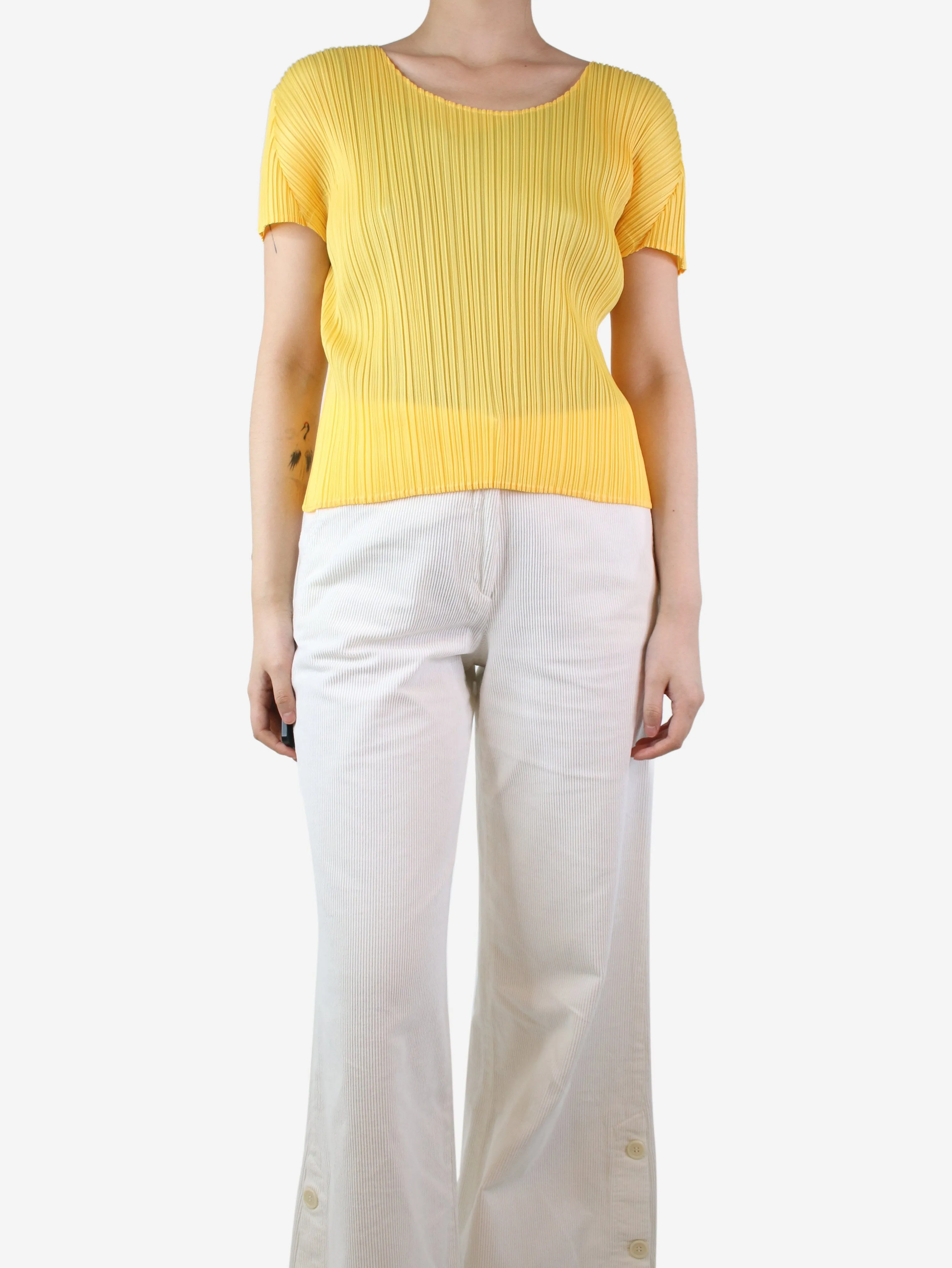 Yellow pleated top - size UK 10